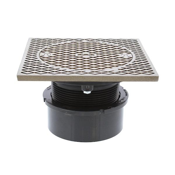 Jones Stephens 4in. PVC Inside Pipe Fit Base Cleanout with 3-1/2in. Plastic Spud and 7in. Polished Brass Cover C59050 - main